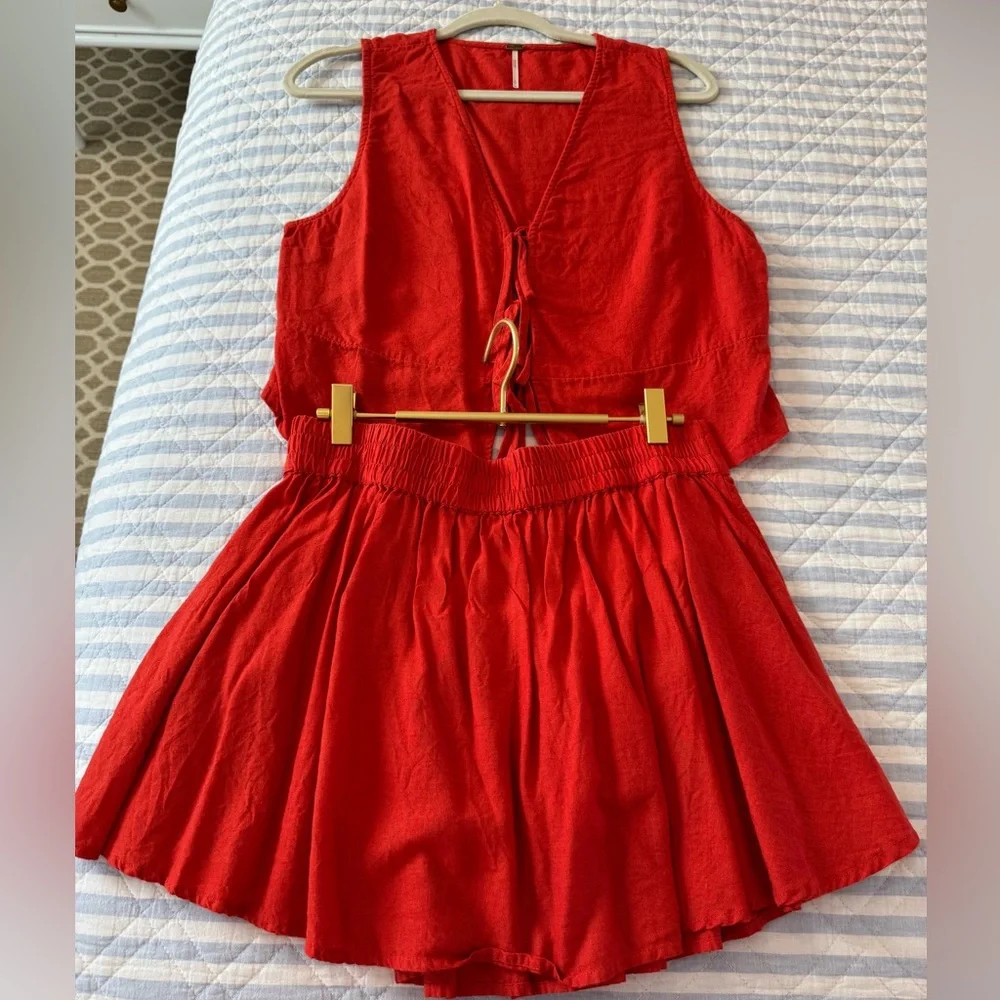 Free People Vibrant Red Tank Top And Bottom Set - Picture 4 of 5